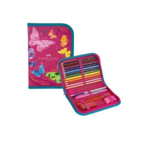 Estojo de Nylon Borboleta Rosa Faber Castell