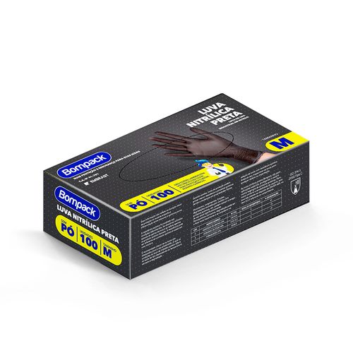 Luva Nitrilica Preta M C/100 Bompack