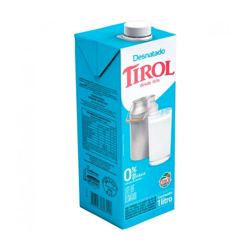 Leite Liquido Uht Desnatado Tirol 1l Tampa Rosca