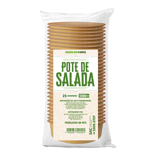 Pote Papel Bown Salada 1000ml Kraft Embalar Mais 25un