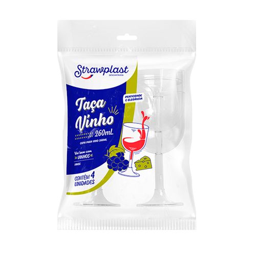 Taca Vinho 260ml Cristal Strawplast C/4 Unidades