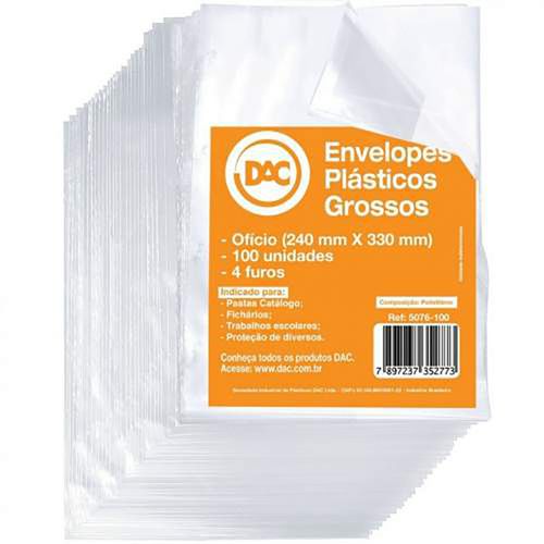 Envelope Plastico Grosso Com 4 Furos Pacote Com 100 Unidades Dac