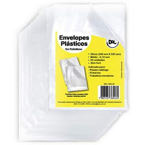 Envelope Plastico Medio Sem Furo Pacote Com 100 Unidades Dac