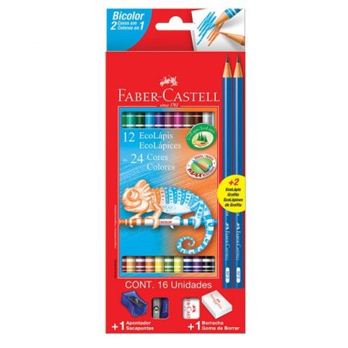 Lapis de Cor 24 Cores Bicolor Lapis Faber Castell