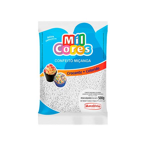 Confeito Micanga Branca N0 500g Mil Cores - Mavalerio