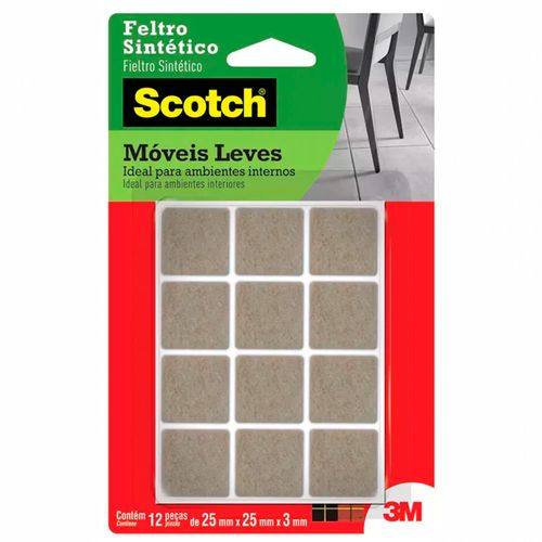 Feltro Sintetico Para Moveis Quadrado, Marrom, Pequeno, 12 Unidades -3m Scotch