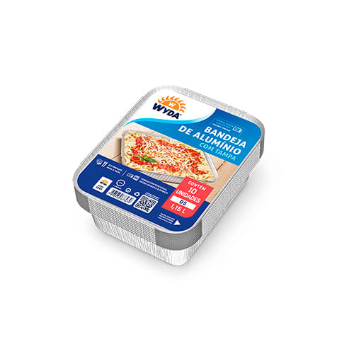 Conjunto de Bandeja de Aluminio C/tampa Retangular Cjd5 1150ml Wyda C/10 Unidades