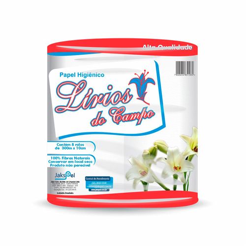 Papel Higienico 300mt 100 Celulose Lirio do Campo Com 8 Un