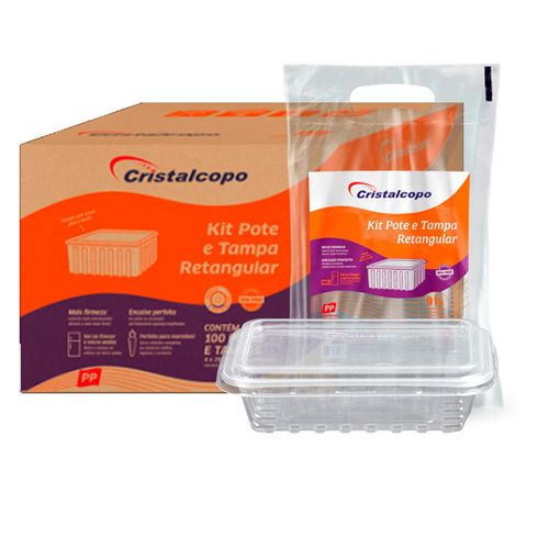 Pote Com Tampa Retangular 250ml Cristalcopo C/25 Unidades