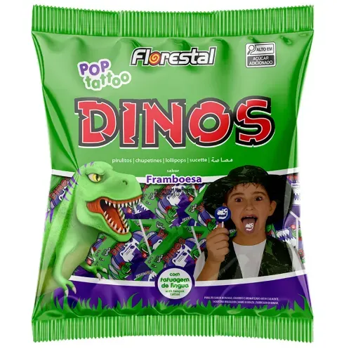 Pirulito Pop Tatoo Dinossauros Florestal 400g