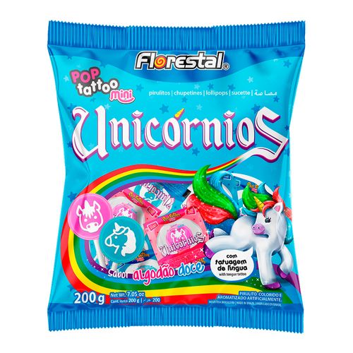 Pirulito Pop Tattoo Mini Unicornios Florestal 200g