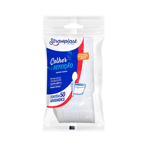Colher Refeicao Branco Strawplast 50un