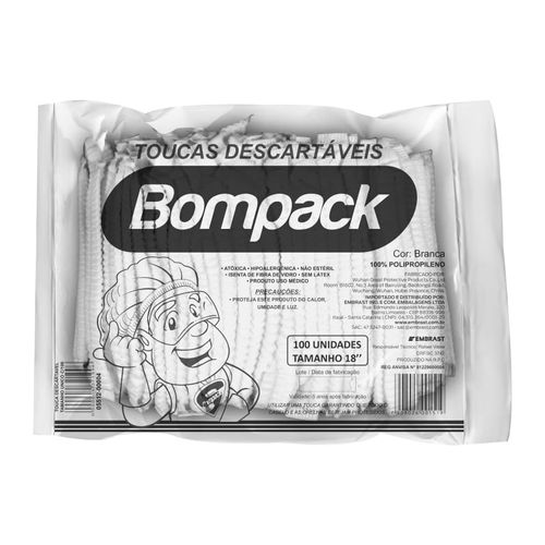 Touca Em Tnt 48x50cm Branca Bompack Pc100