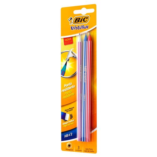 Lapis Evolution Pijama Hb N2 Sem Borracha Blister C/ 3 Unidades -bic