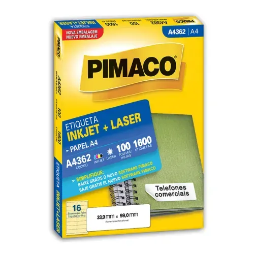 Etiqueta A4362 Laser A4 Com 100 Folhas Pimaco