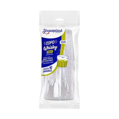 Copo Plastico Descartavel 300ml Whisky Strawplast C/10 Unidades