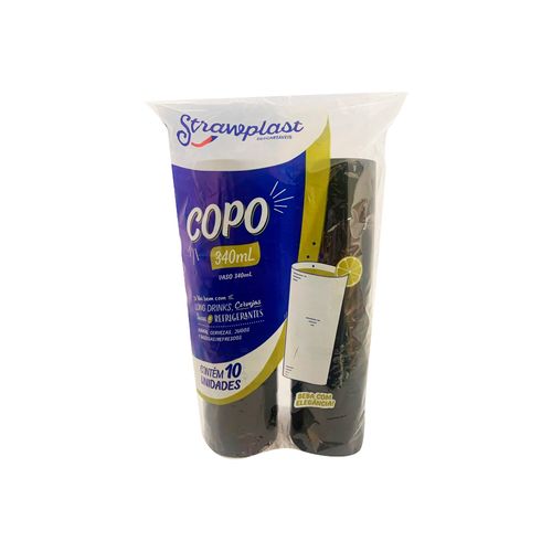 Copo Plastico Descartavel 340ml Preto Strawplast C/10 Unidades