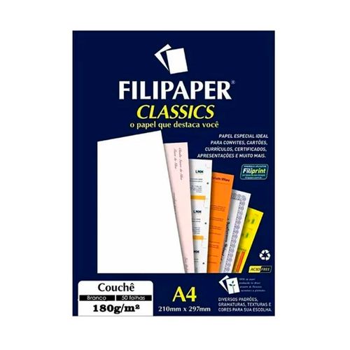 Filiperson Papel Couche 180g A4 Branco Com 50 Filipaper