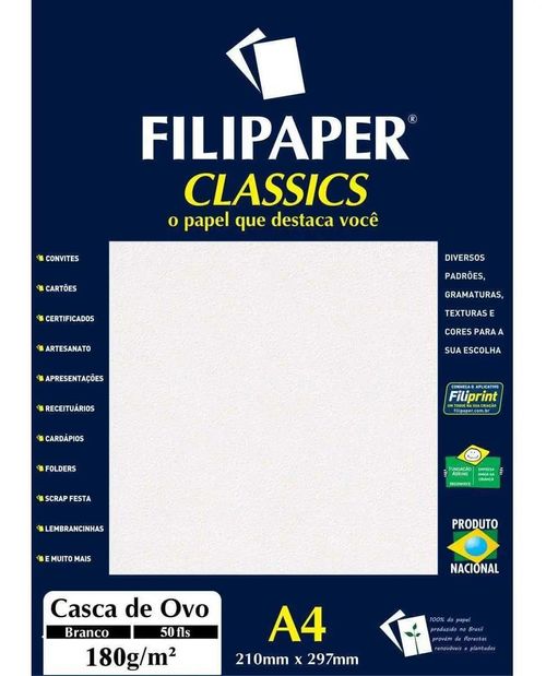 Papel A4 Casca Ovo Branco 180gr C/50fl Filipaper