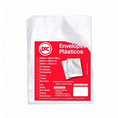 Envelope Plastico Medio Com 4 Furos Pacote Com 100 Unidades Dac