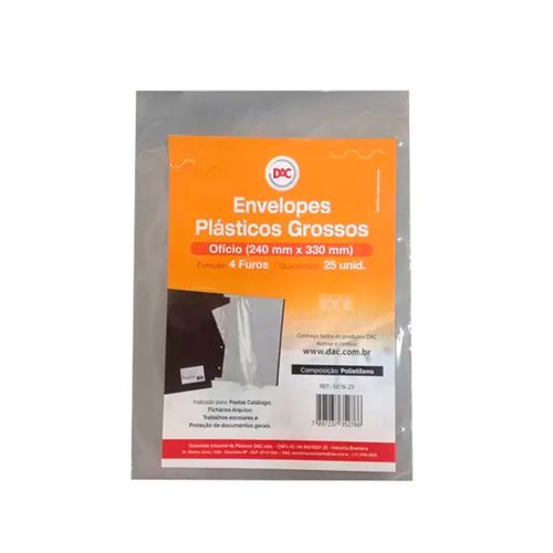 Envelope Plastico Grosso Com 4 Furos Pacote Com 25 Unidades Dac