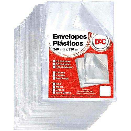 Envelope Plastico Medio Sem Furo Pacote Com 25 Unidades Dac