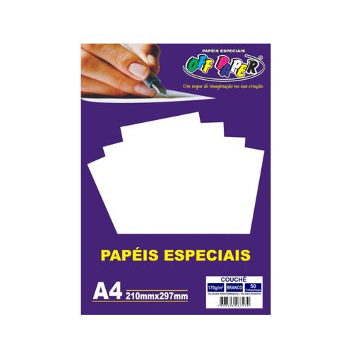 Papel Couche Branco A4 de 170g Off Paper Com 50 Folhas