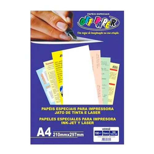 Papel Verge Branco 180 Gramas Com 50 Folhas Off Paper