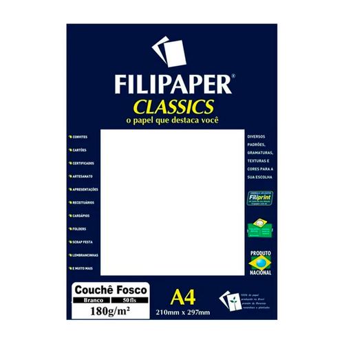 Papel Couche Branco Fosco 180gr C/50fl Filipaper