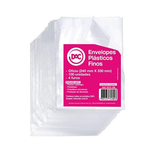 Envelope Plastico Fino Com 4 Furos Pacote Com 100 Unidades Dac