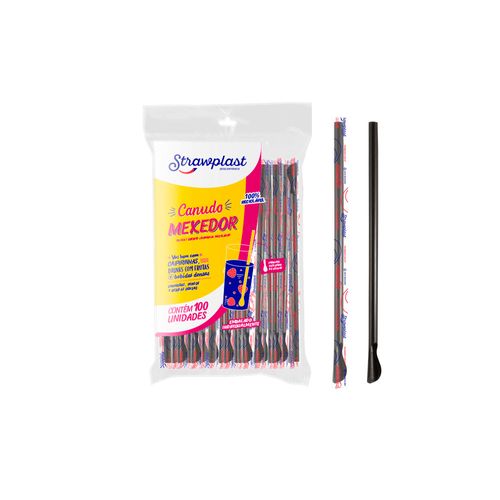 Canudo Mexedor Sache Preto Cs403 C/100 Unidades Strawplast