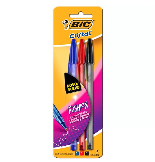 Caneta Esferografica Cristal Soft Fashion 3un Blister Azul/vermelho/preto - Bic