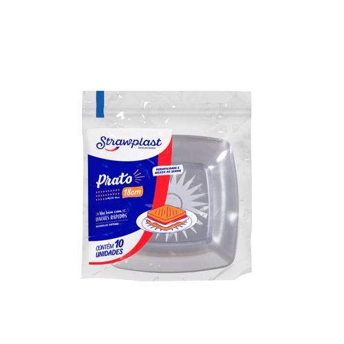 Prato Plastico Descartavel Quadrado 18cm Cristal Strawplast C/10 Unidades