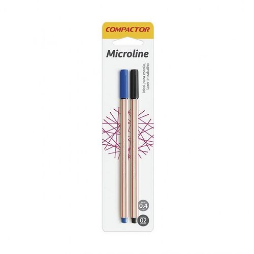 Caneta Microline 0,4mm Azul/preta Compactor Blister C/2