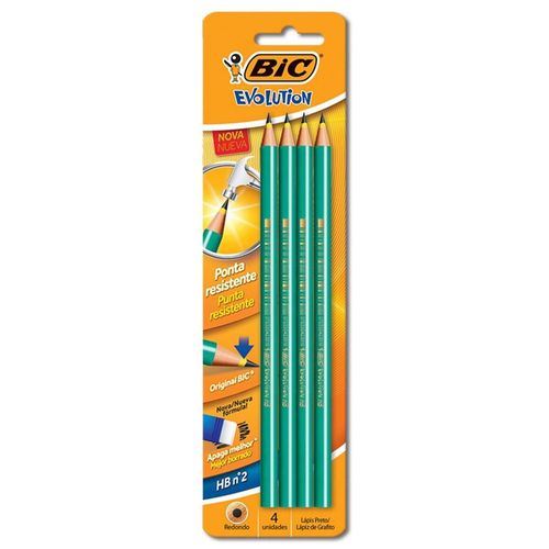 Lapis Preto N.2 Evolution Redondo Blister C/ 4 Unidades - Bic