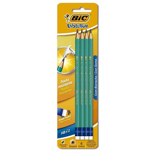 Lapis Preto N.2 C/borracha Evolution Sextavado Blister C/4 Unidades - Bic