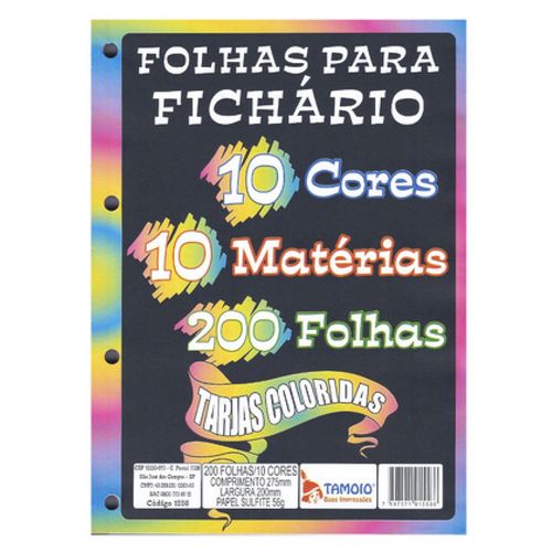 Bloco Para Fichario Universitario 10 Cores Com 200 Folhas - Tamoio