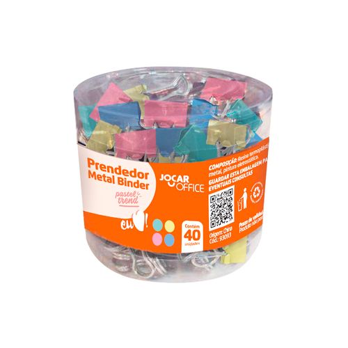 Clips Binder 19mm Colorido Jocar C/40 Unidades