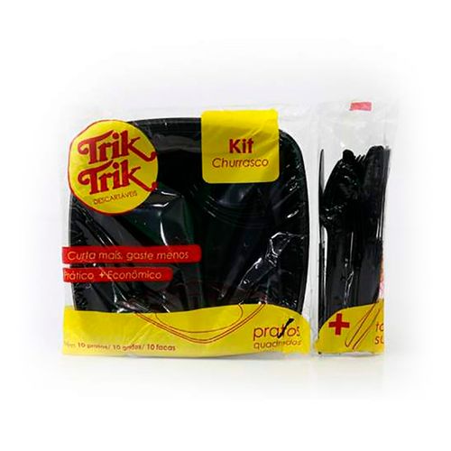 Kit Churrasco Preto Biodegradavel Com 10 Un - Trik