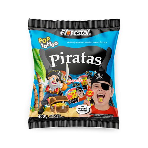 Pirulito Pop Tattoo Piratas 400g - Florestal
