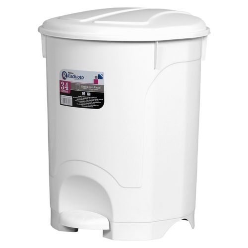 Lixeira Com Pedal Redonda Branca 34l - Rischioto