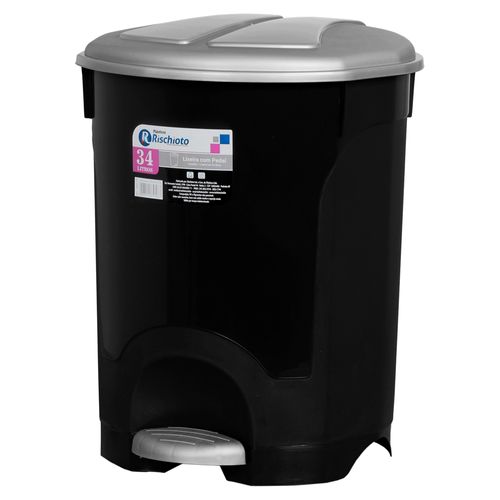 Lixeira Com Pedal Redonda Preta 34l - Rischioto