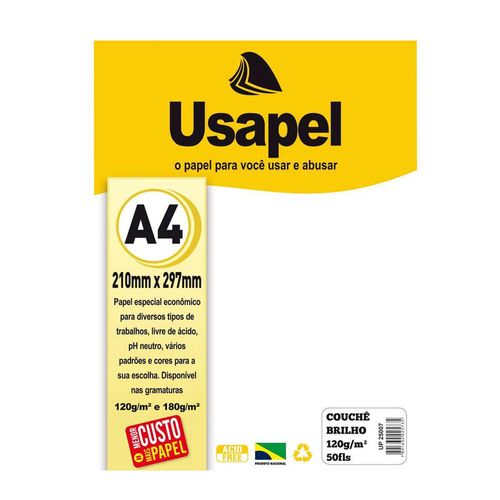 Papel Couche Branco Brilho 120gr C/50fl Usapel