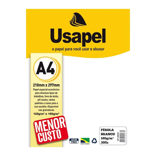 Papel Perola Bra 180gr C/30fl Usapel