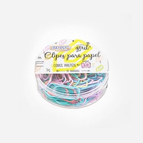 Clips 2/0 Colorido Cor Pastel P/ Papel Com 50 Un - Brw