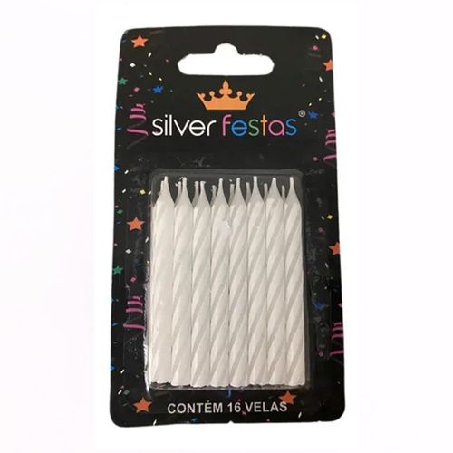 Vela Palitinho Espiral Branca Silver C/16