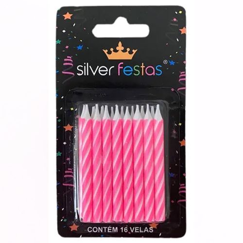 Vela Palitinho Espiral Pink Silver C/16