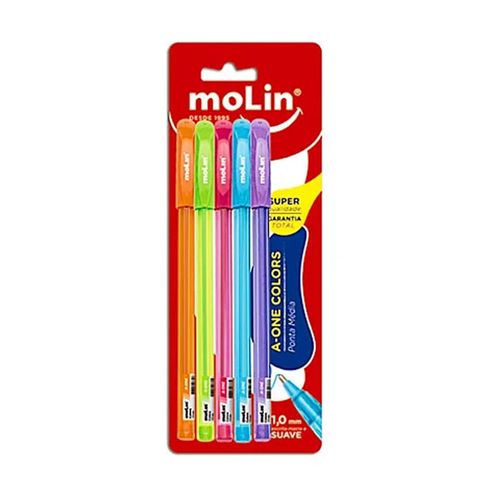 Caneta Esferografica 1.0 A-one Colors Blister C/5 Molin