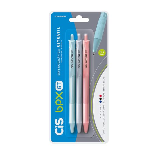 Caneta Esferografica Bpx Retratil 0.7 Cis Blister Azul/preto/vermelho