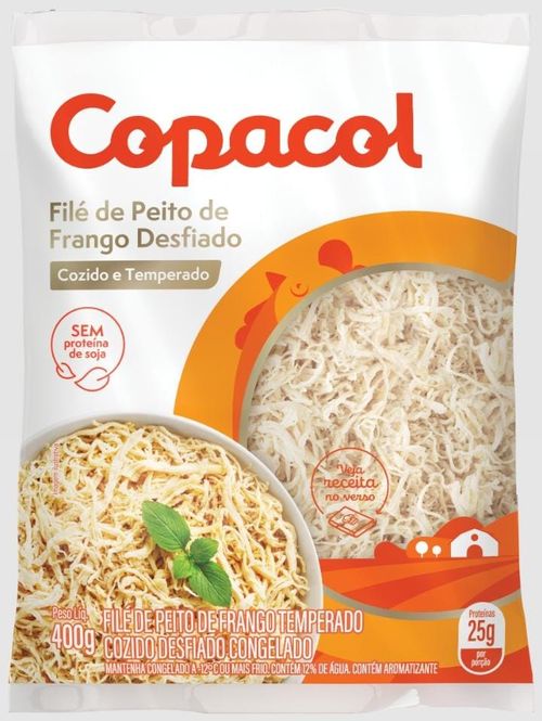 File de Peito Frango Desfiado Cozido Temperado Copacol 400g